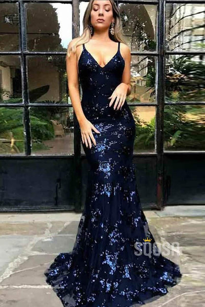 Mermaid Burgundy Sequined V Neck Sexy Prom Dress Party Gown QP0847|SQOSA