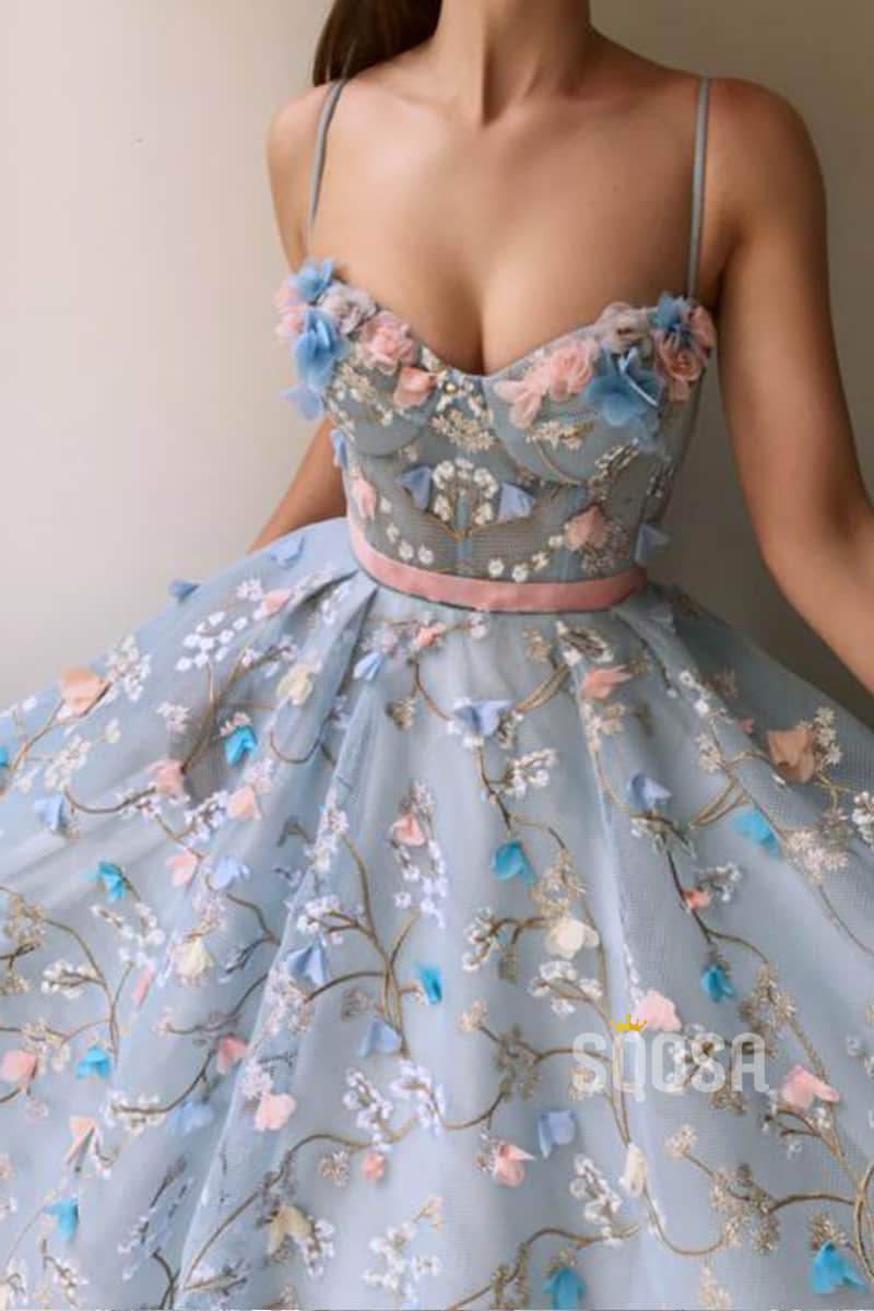 Luxury Lace Spaghetti Straps Sweetheart A-Line Long Prom Dress QP0884|SQOSA