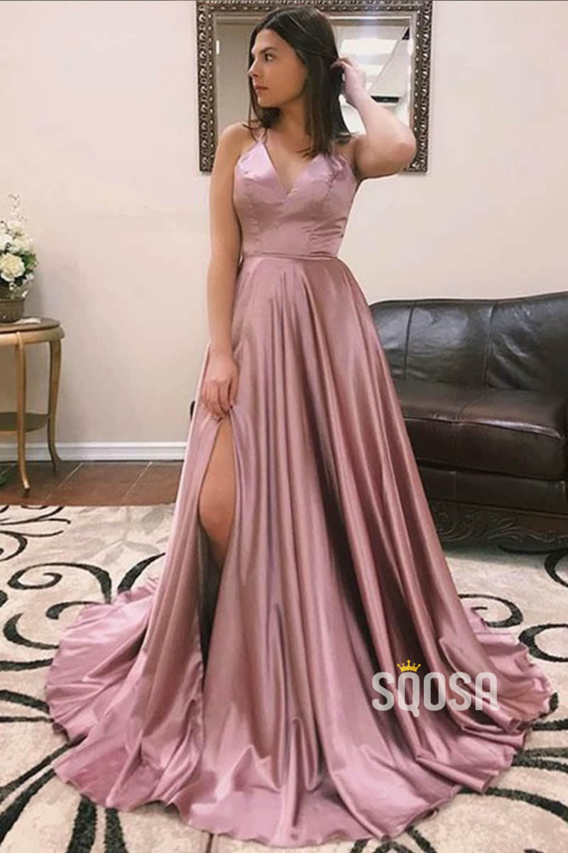 Sound of blossoming Women's Off The Shoulder Satin Beaded Prom Dress  Spaghetti Long Split Evening Formal Gowns SOB303 at Amazon Women's Clothing  store