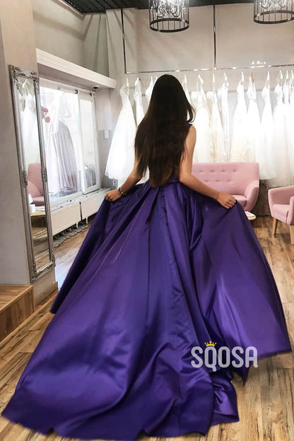 A-Line Double Straps Split Long Prom Dress with Pockets QP1073|SQOSA