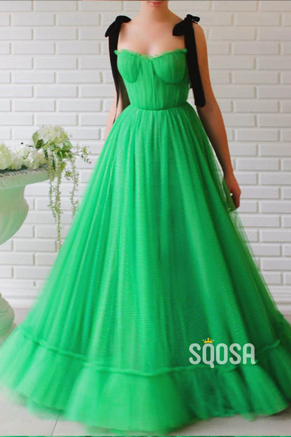 Green Tulle Sweetheart A-Line Long Prom Evening Dress QP1113