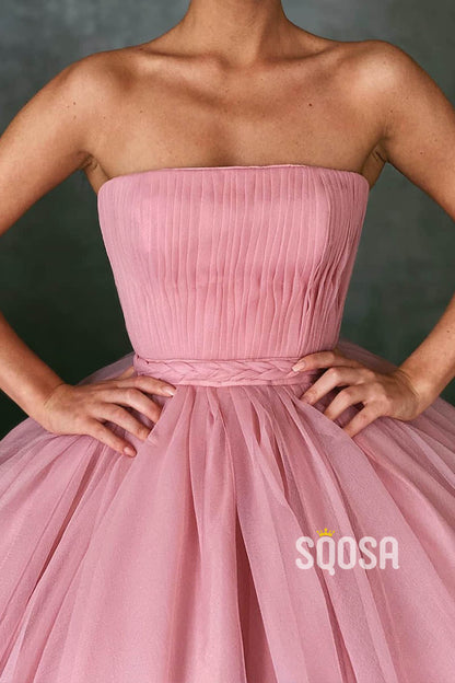 Ball Gown Pink Tulle Strapless Long Prom Evening Dress QP1222|SQOSA