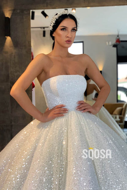 Ball Gown Strapless Ivory Sequins Sparkle Princess Wedding Dress QP1236|SQOSA