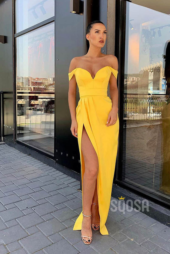 Sheath/Column Prom Dress Off-the-Shoulder Yellow Long Evening Gowns QP1243|SQOSA