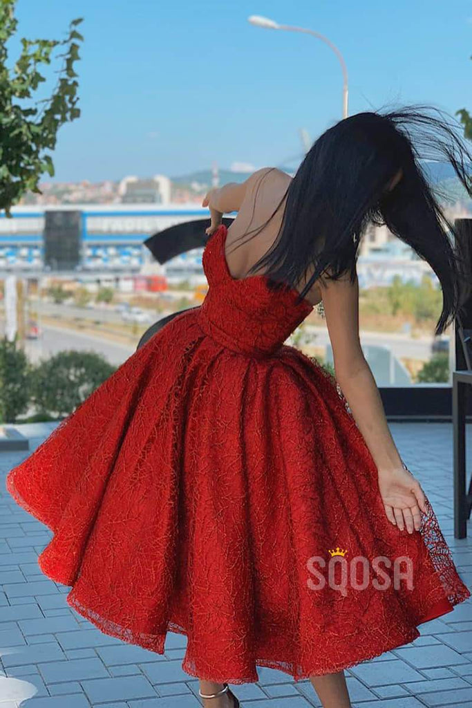 A-Line Burgundy Exquisite Lace Short Prom Dress Homecoming Dress QP1257|SQOSA