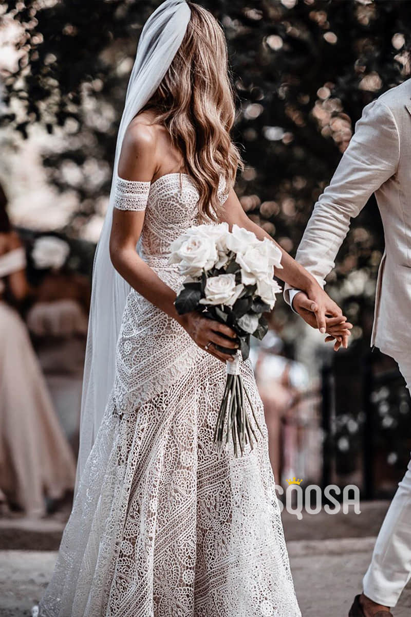 Mermaid Wedding Dress Sweetheart Lace Bohemain Wedding Dress Rustic Wedding Gowns QW0877|SQOSA