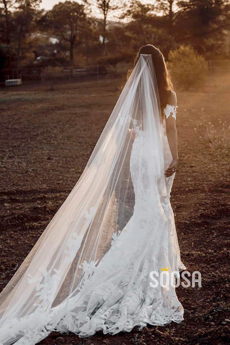Off-the-Shoulder 3D Lace Mermaid Wedding Dress Bridal Gowns QW0893|SQOSA