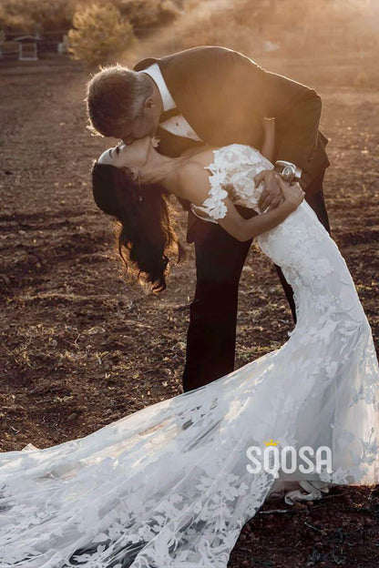 Off-the-Shoulder 3D Lace Mermaid Wedding Dress Bridal Gowns QW0893|SQOSA