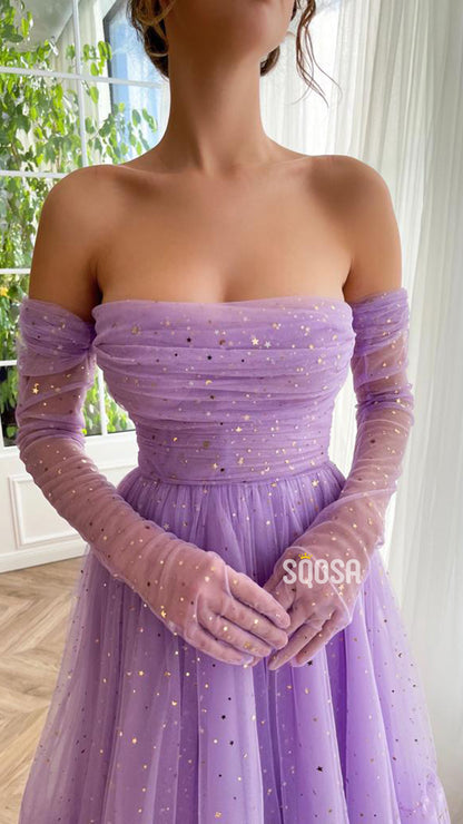 A Line Sweetheart Pleats Long Sleeves Vintage Prom Dress QP0950