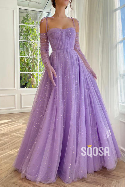 A line Sweetheart Shawl Lilac Long Prom Dress with Pockets QP0929