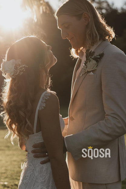 A-line Sweetheart Allover Lace Wedding Dress Bohemian Wedding Dress QW2692|SQOSA