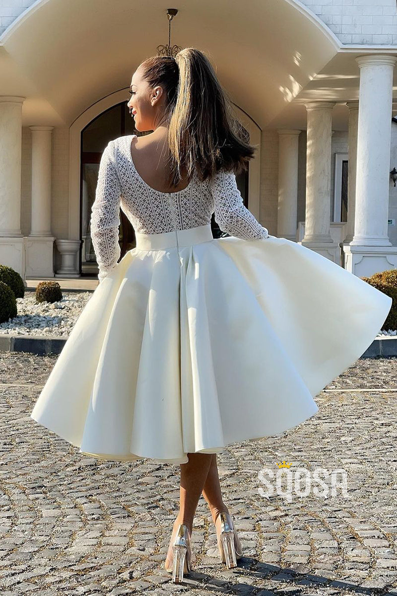 A-line Plunging V-neck Long Sleeves Short Prom Dress Homecoming Dress QS2371|SQOSA
