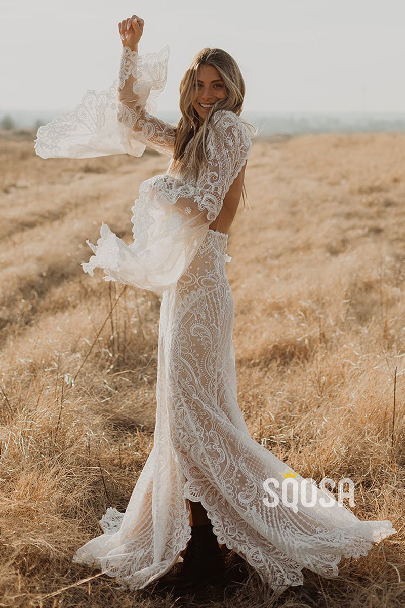 Bohemian wedding top dress sleeves