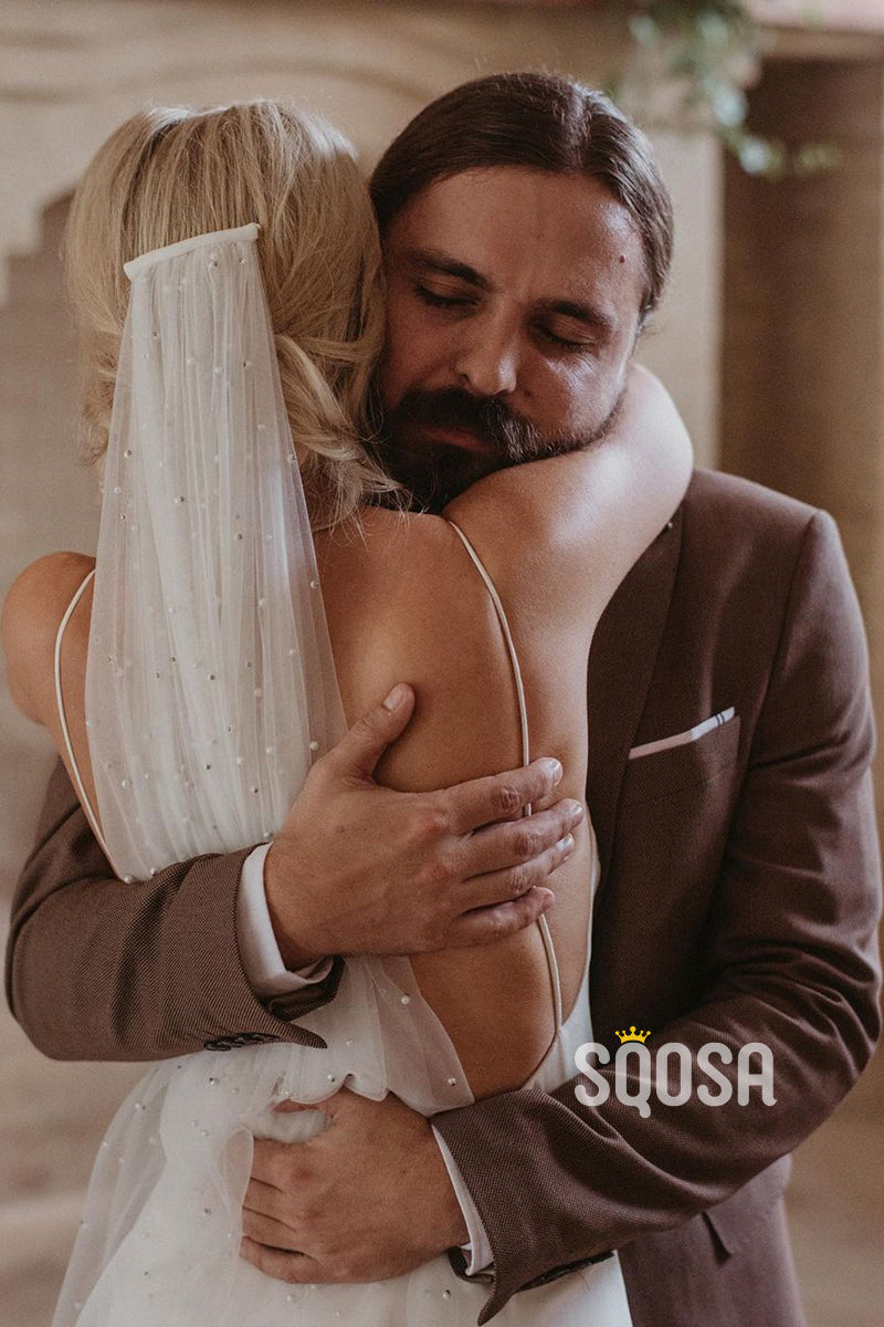 Spaghetti Straps V-neck Simple Beach Wedding Dress QW2693|SQOSA