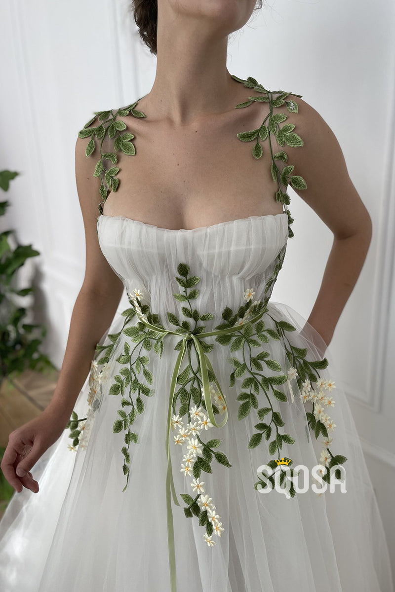 Women's Spaghetti Straps Chic Appliques Long Prom Formal Dresses QP0818|SQOSA