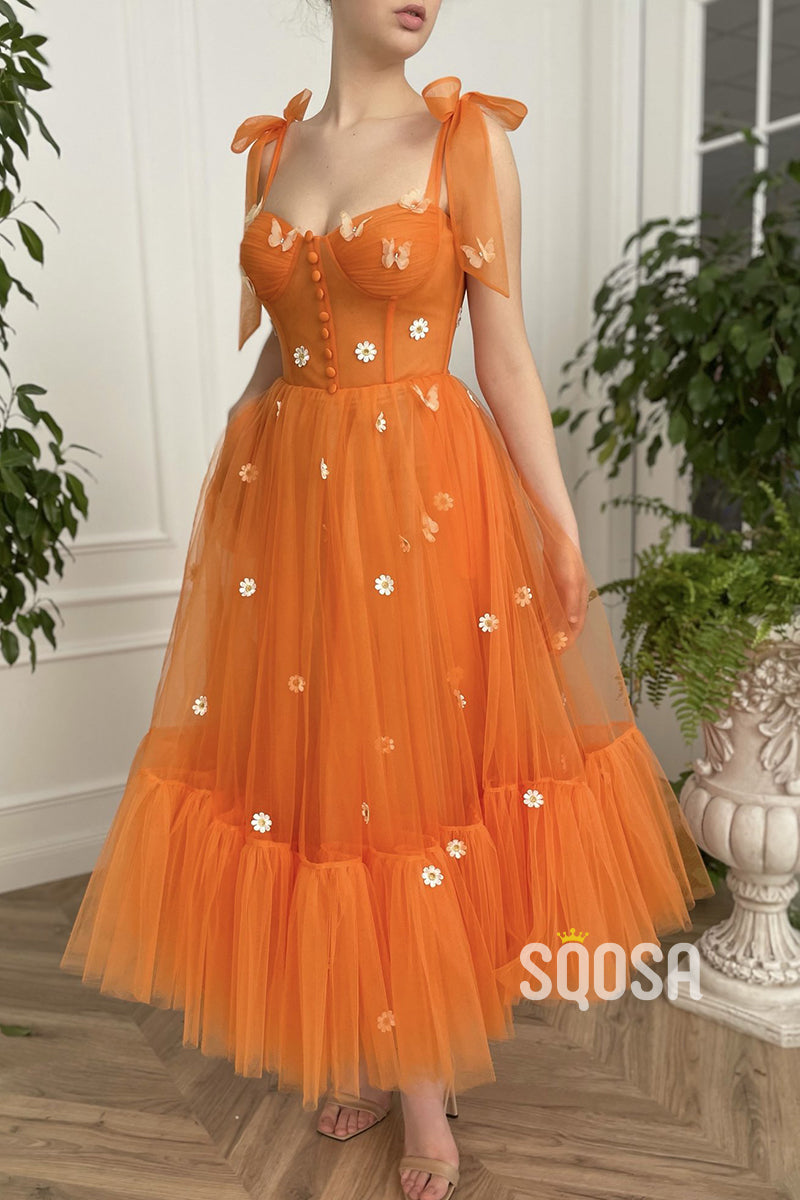 Spaghetti Straps Sweetheart Appliques A-line Long Prom Dress with Pockets QP0848