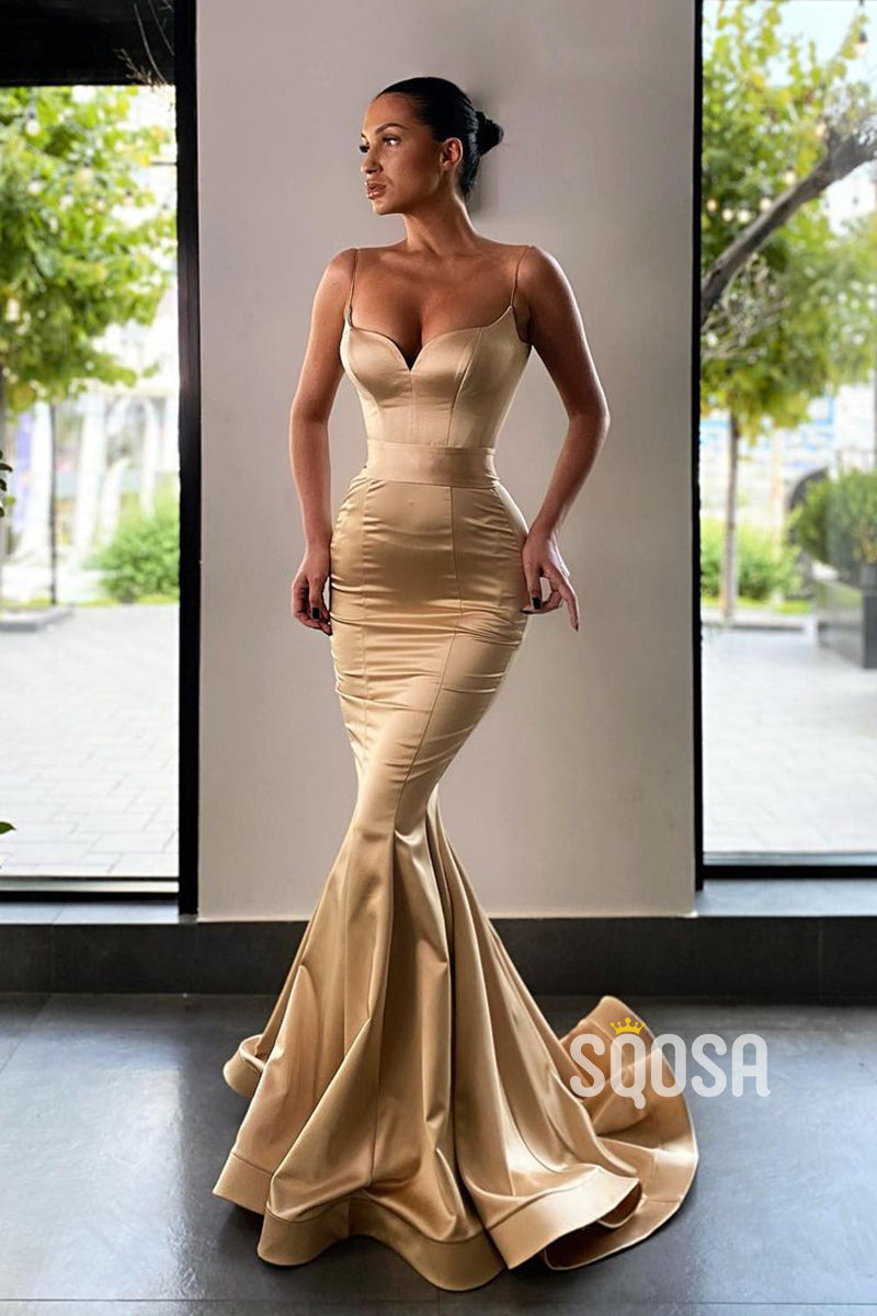 Women's Spaghetti Straps Satin Mermaid Prom Dress QP0957|SQOSA