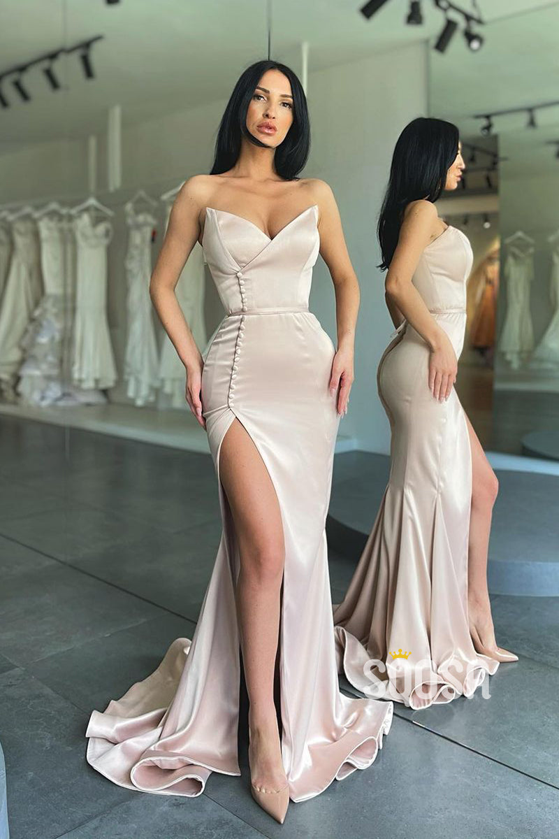 Sexy V-Neck High Split Mermaid Prom Dress Long Formal Evening Gowns QP1104|SQOSA