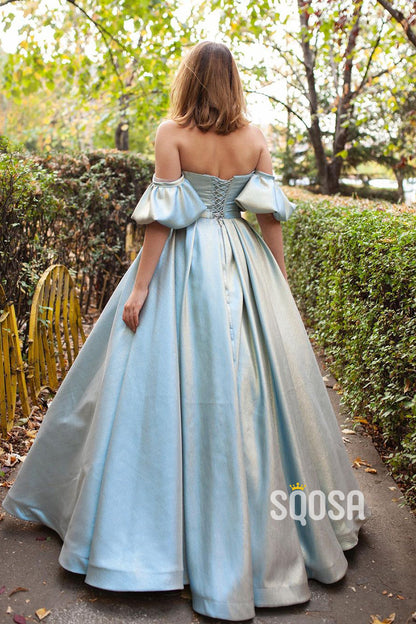 Unique Strapless Short Sleeves Beads Long Prom Ball Gown QP1124|SQOSA