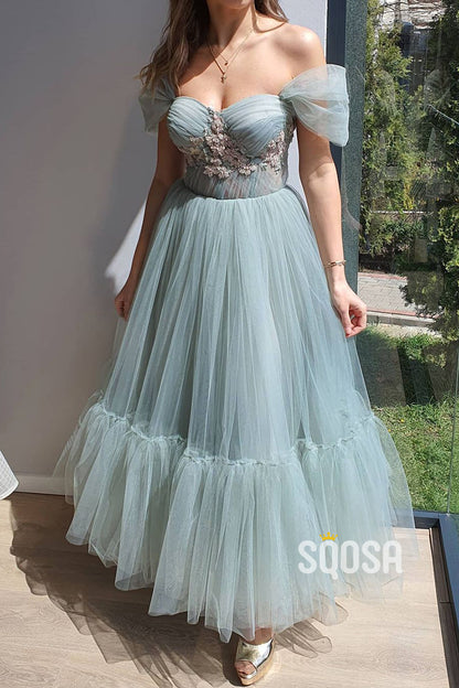 Unique Off Shoulder Appliques Vintage Prom Dress Formal Gown QP1135|SQOSA