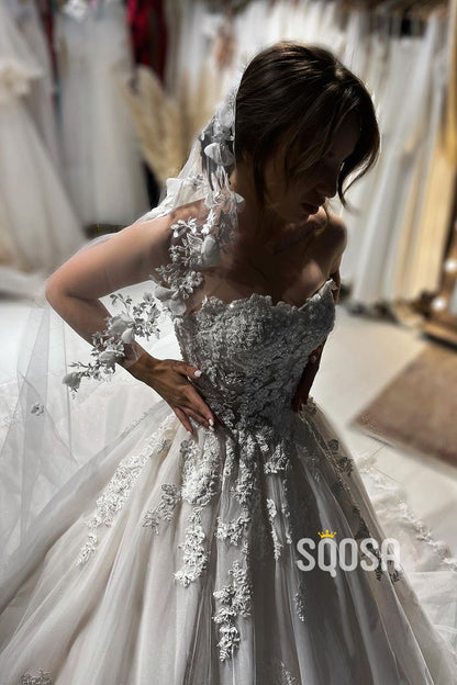 Romantic Lace Appliques Sweetheart Rustic Wedding Dress Bridal Gown QW2126|SQOSA