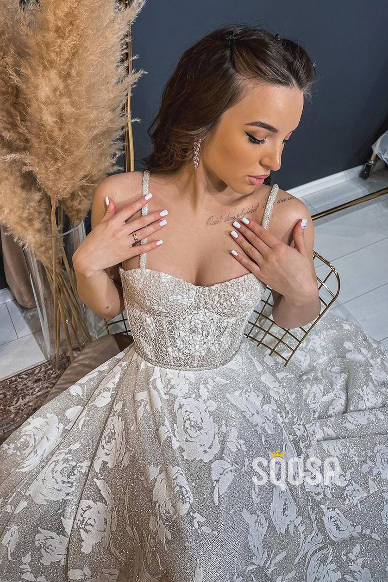 Women's Spaghetti Straps Romantic Lace Bohemian Wedding Dress QW2137|SQOSA