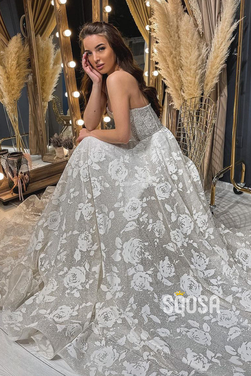 Women's Spaghetti Straps Romantic Lace Bohemian Wedding Dress QW2137|SQOSA