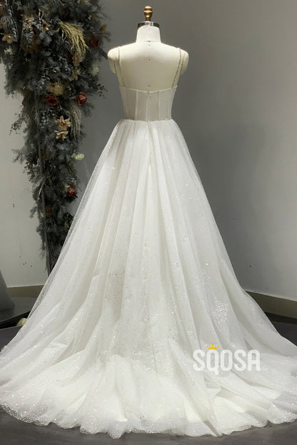 Women's Spaghetti Straps Sparkly Bohemian Wedding Dress QW2218