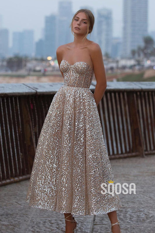 A-line Sweetheart Sequins Beach Wedding Dress QW2302|SQOSA