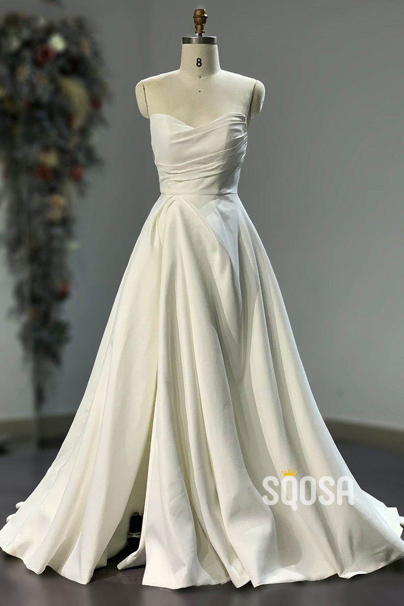 A-line Strapless Pleats Rustic Wedding Dress Bridal Gowns QW2411