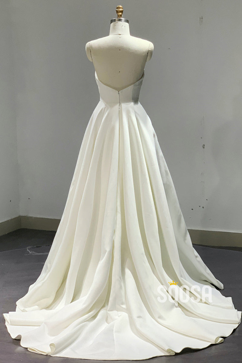 A-line Strapless Pleats Rustic Wedding Dress Bridal Gowns QW2411