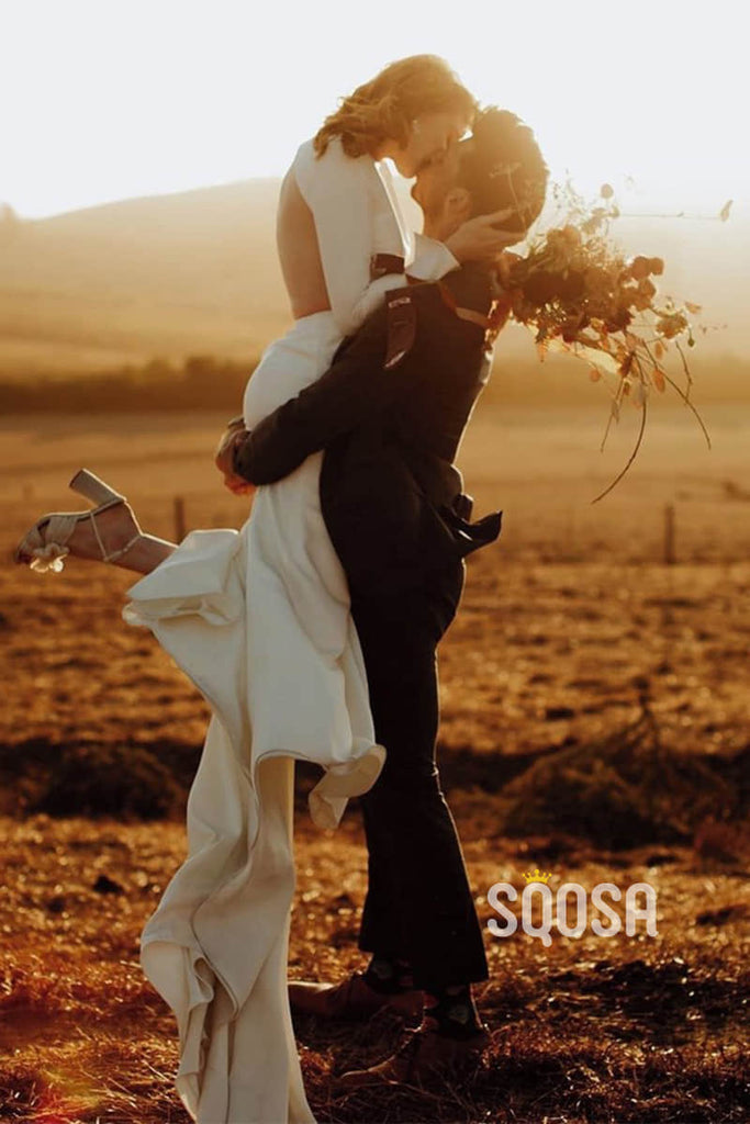 Sheath/Column Scoop Long Sleeves Bohemian Wedding Dress Backless QW2413|SQOSA