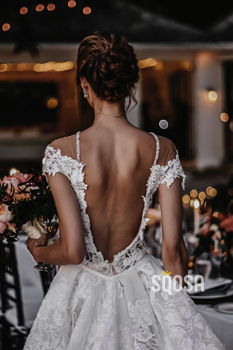 Chic Illusion Neckline Appliques Mermaid Bohemian Wedding Dress QW2419|SQOSA