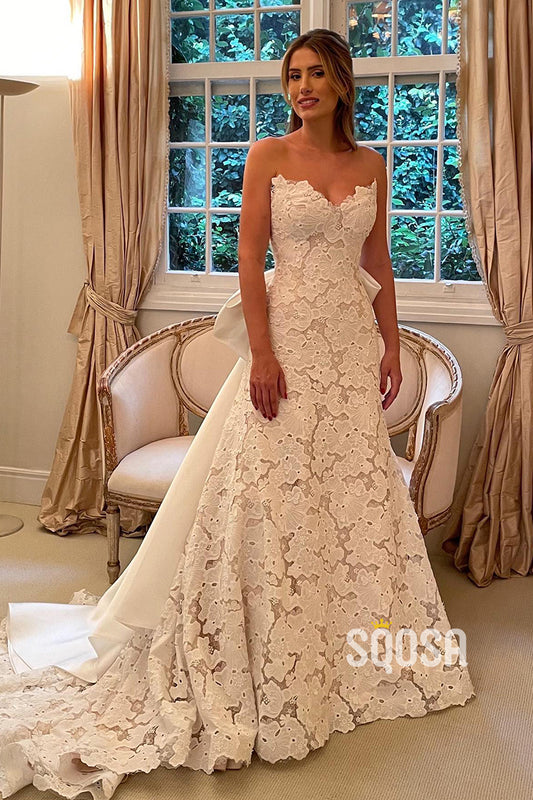 A-line Sweetheart Allover Lace Wedding Dress Bridal Gown QW2422