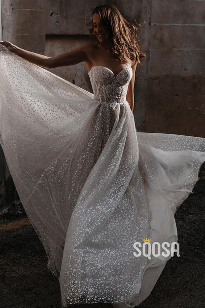 A-line Sweetheart Lace Appliques Bohemian Wedding Dress QW2468