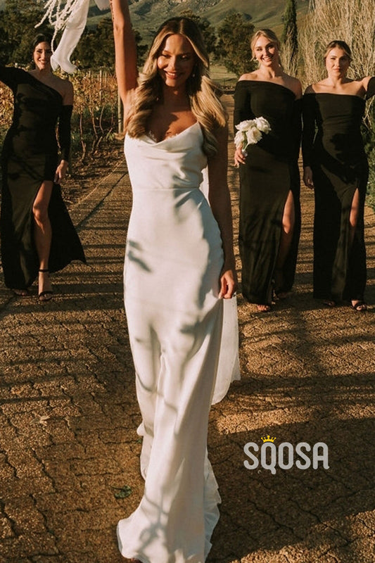 Spaghetti Straps Lace Simple Bohemian Wedding Dress QW2473