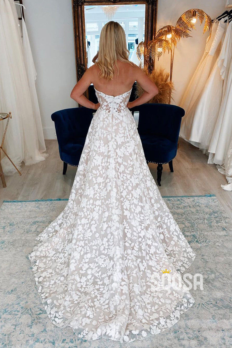 A-line Romantic Lace Wedding Dress Rustic Bridal Gown QW2502|SQOSA