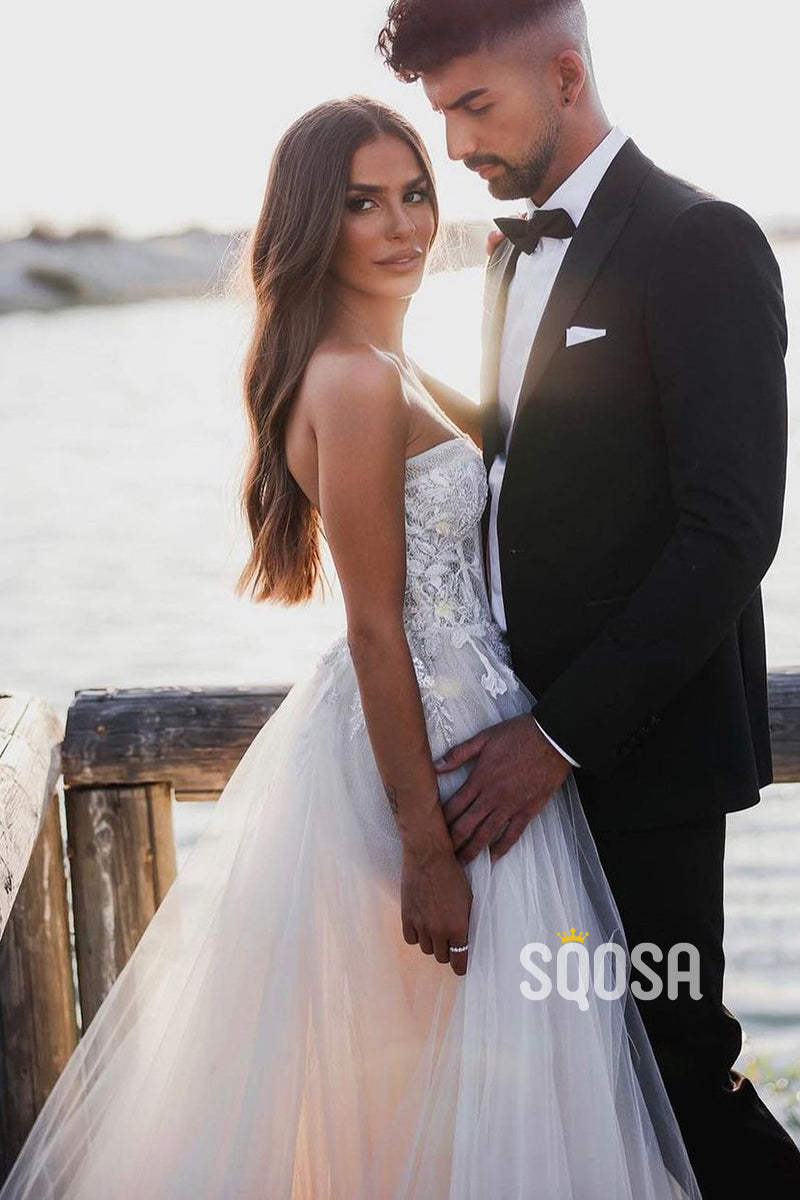 A-line Sweetheart Lace Appliques Bohemian Wedding Dress QW2523|SQOSA