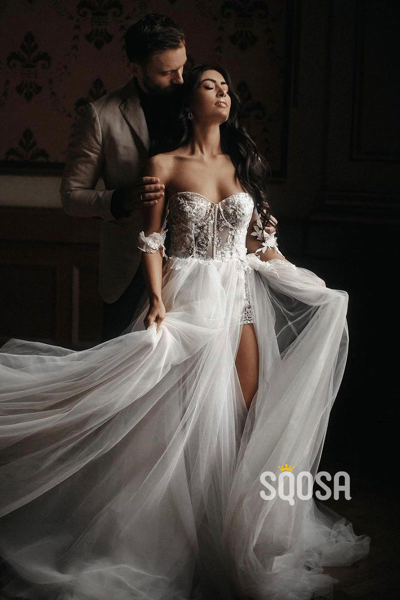 A-line Sweetheart Beads Bohemian Wedding Dress QW2533|SQOSA