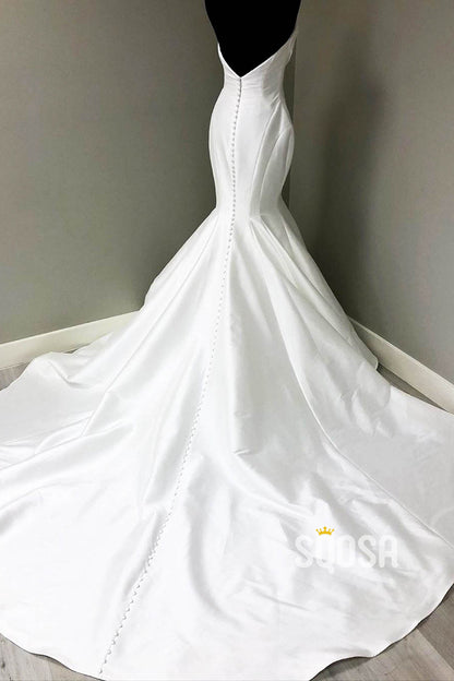 Ivory Satin Strapless Mermaid Wedding Dress with Court Train QW2567|SQOSA