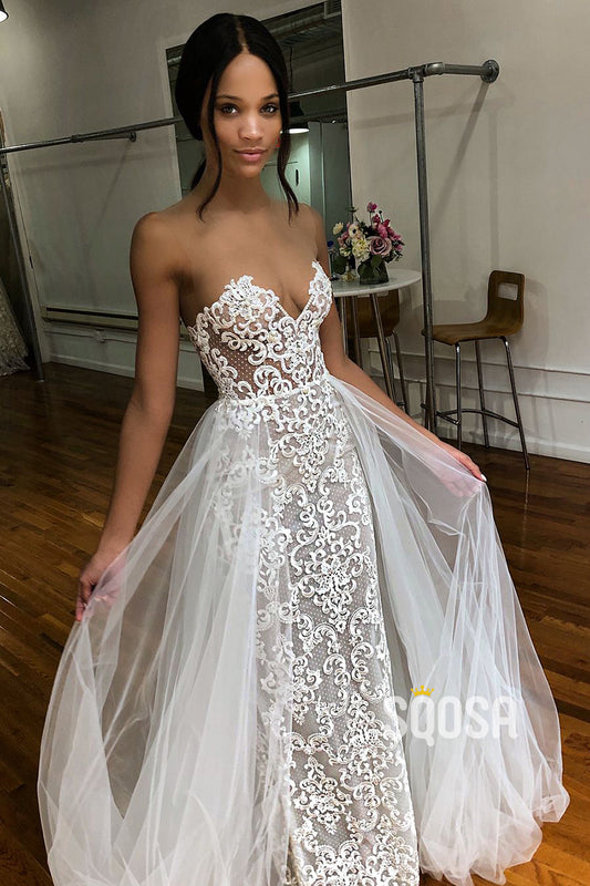Illusion Neckline Exquisite Lace Wedding Dress QW2648|SQOSA