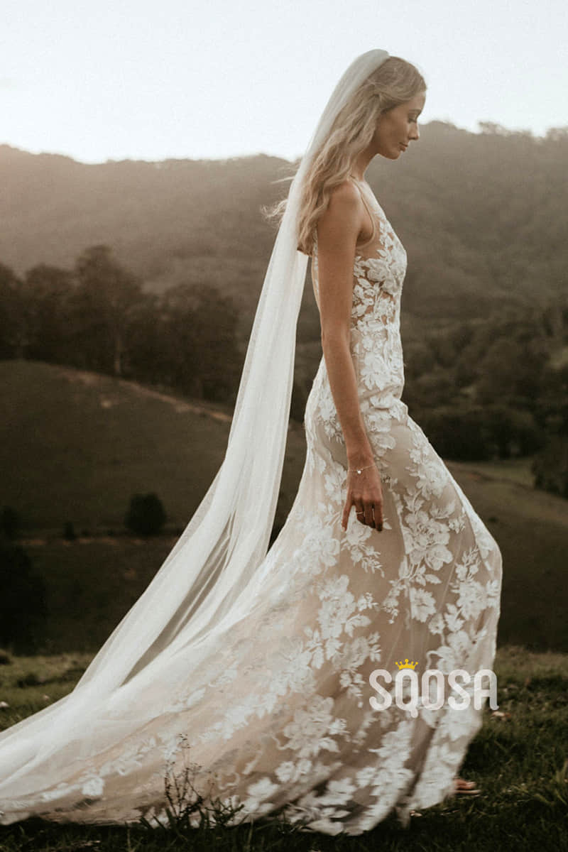 Attractive V-neck Exquisite Lace Wedding Dress Bridal Gown QW2464|SQOSA