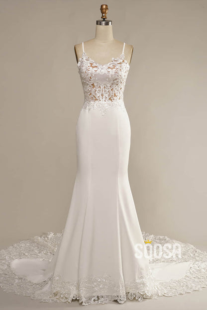 Spaghetti Straps Exquisite Lace Wedding Dress Mermaid Gown QW2519|SQOSA