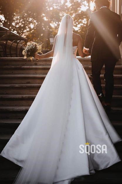 Sweetheart Exquisite Lace Wedding Dress with Slit Bohemian Wedding Gown QW2555|SQOSA