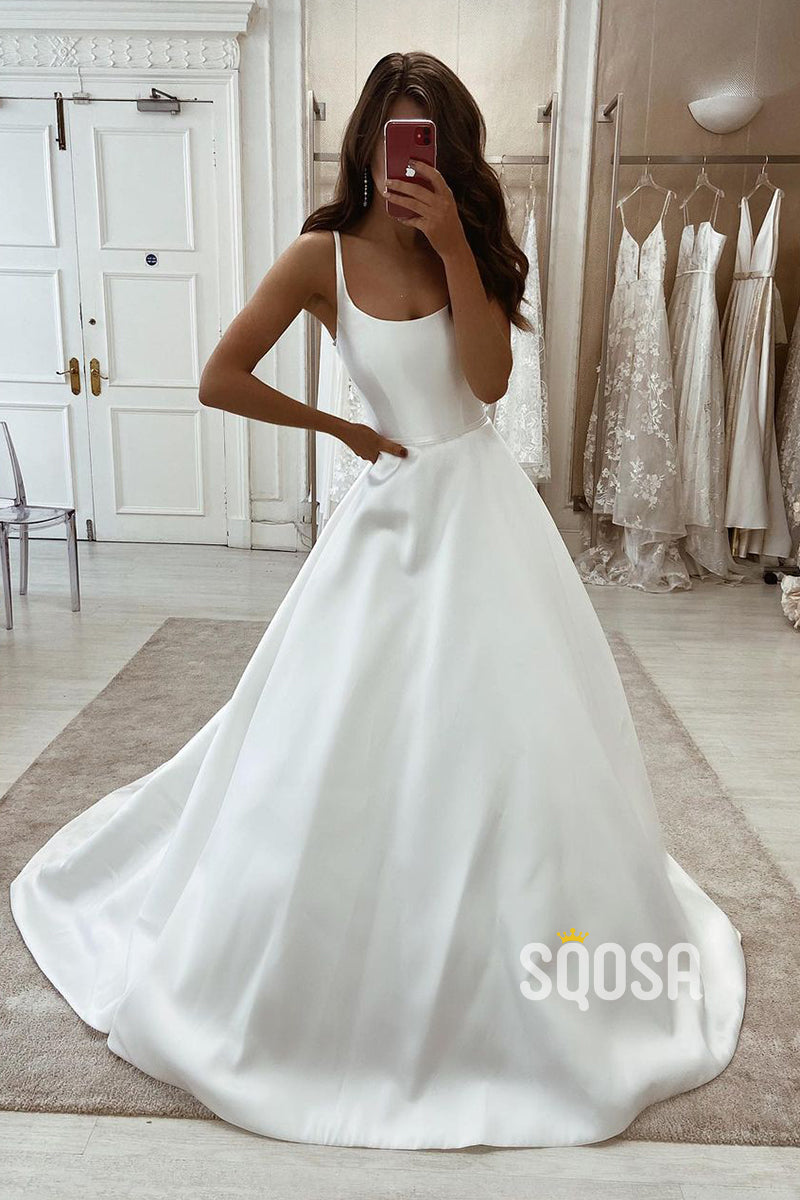 Scoop Satin Ballgown Ivory Wedding Dress QW2602|SQOSA