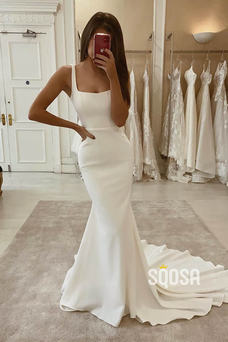 Mermaid/Trumpet Wedding Dress Double Straps Rustic Wedding Dress QW2254|SQOSA
