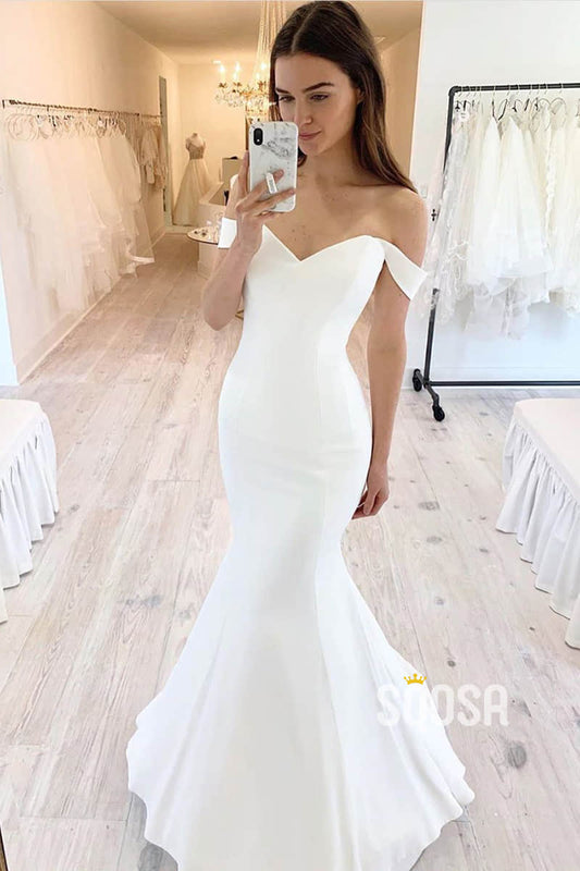 Mermaid/Trumpet Wedding Dress Unique Off-Shoulder Simple Wedding Gown QW2336|SQOSA