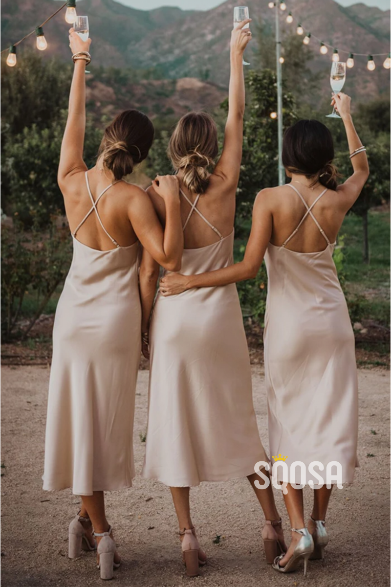 Women's Spaghetti Straps Scoop Short Bridesmaid Dress QB2133|SQOSA