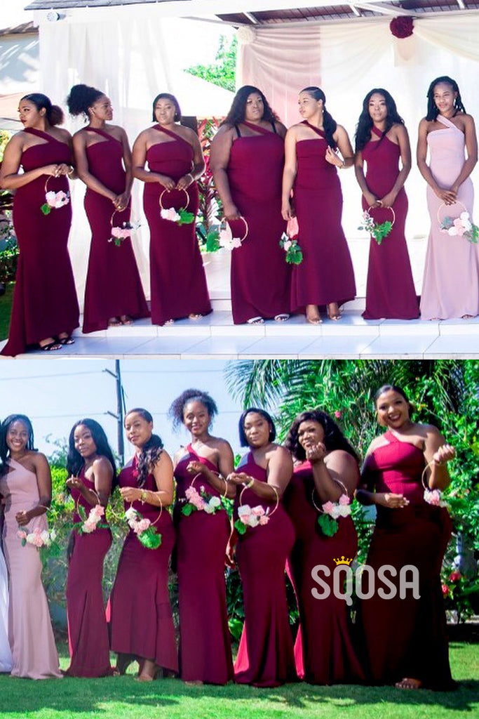 One Shoulder Plus Size Burgundy Bridesmaid Dress QB3041|SQOSAOne Shoulder Plus Size Burgundy Bridesmaid Dress QB3041|SQOSA