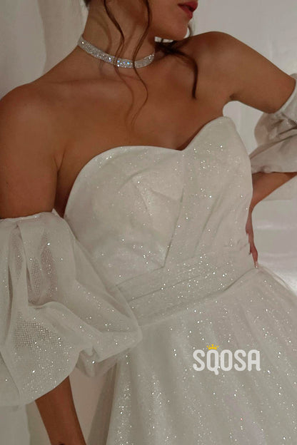 A-line Sweetheart Short Sleeves Rustic Wedding Dress QW2629